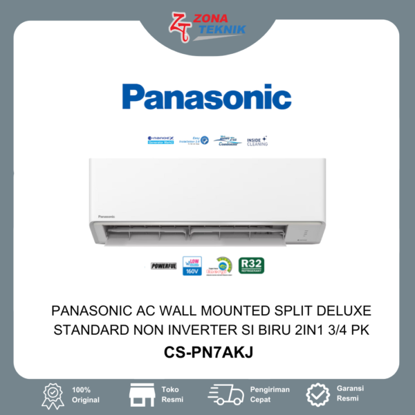 Harga AC Baru Panasonic Wall Mounted Split Deluxe Standard Non Inverter Si Biru 2in1 3/4 PK - CS PN7AKJ